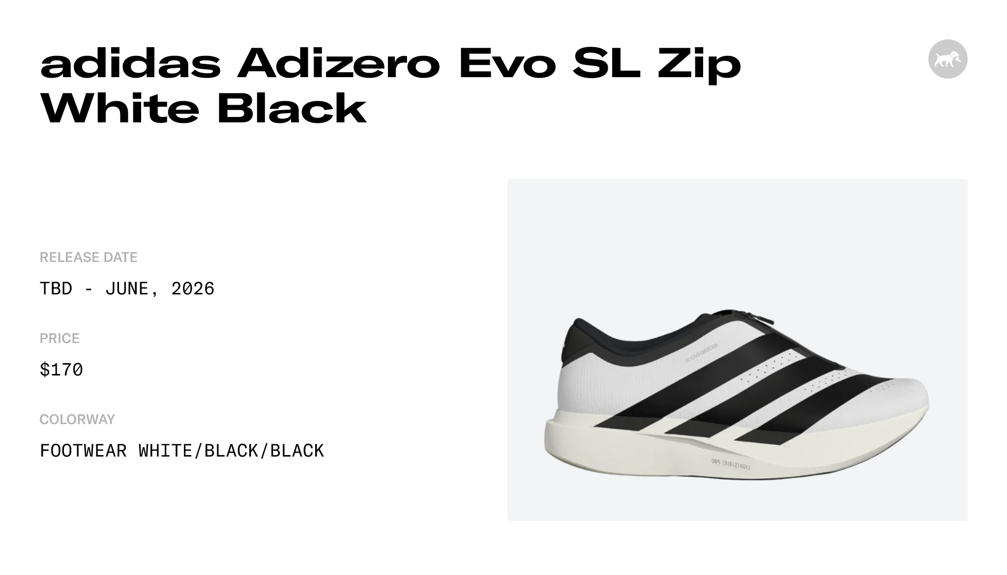 adidas Adizero Evo SL Zip White Black - KH9623 Release Info