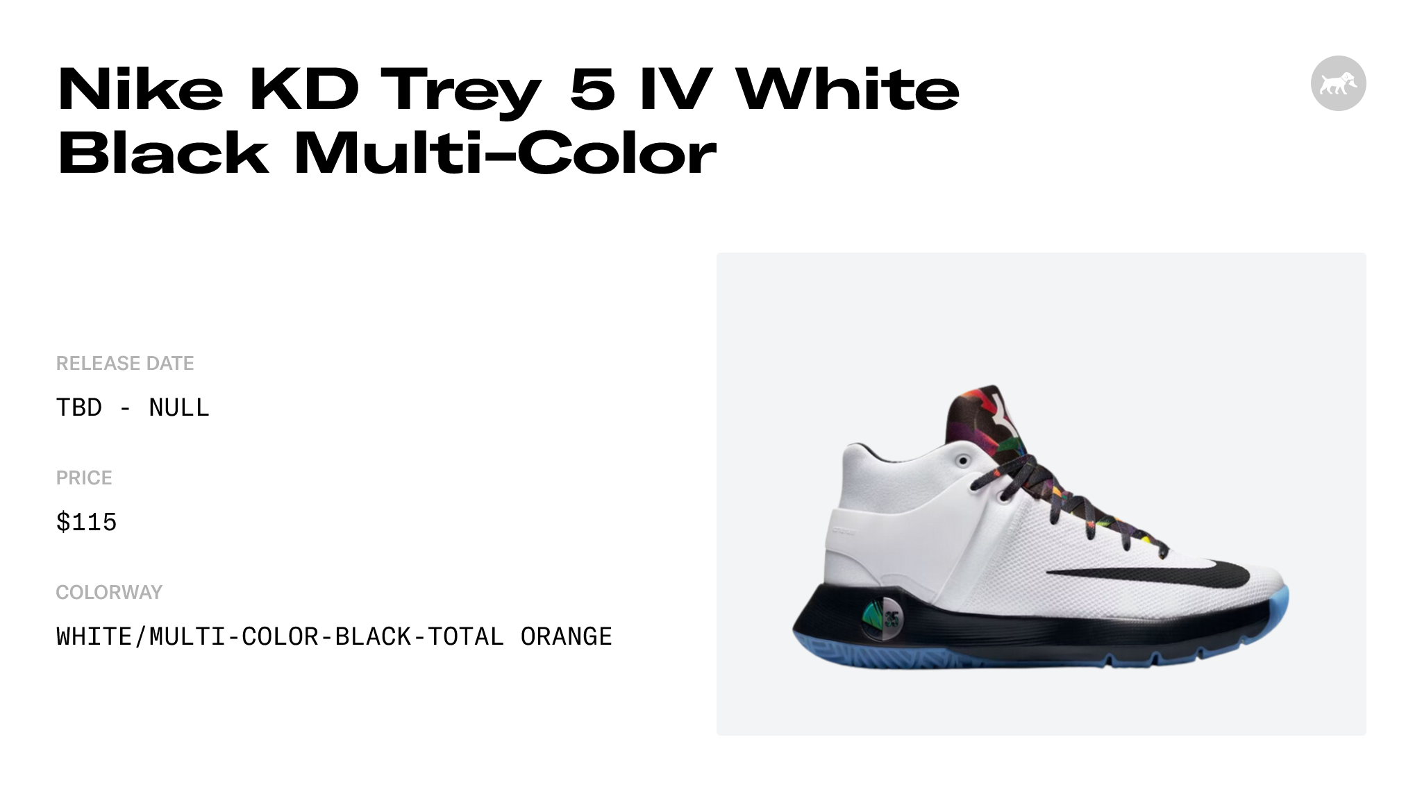 Nike KD Trey 5 IV White Black Multi-Color - 844571-194 Release Info