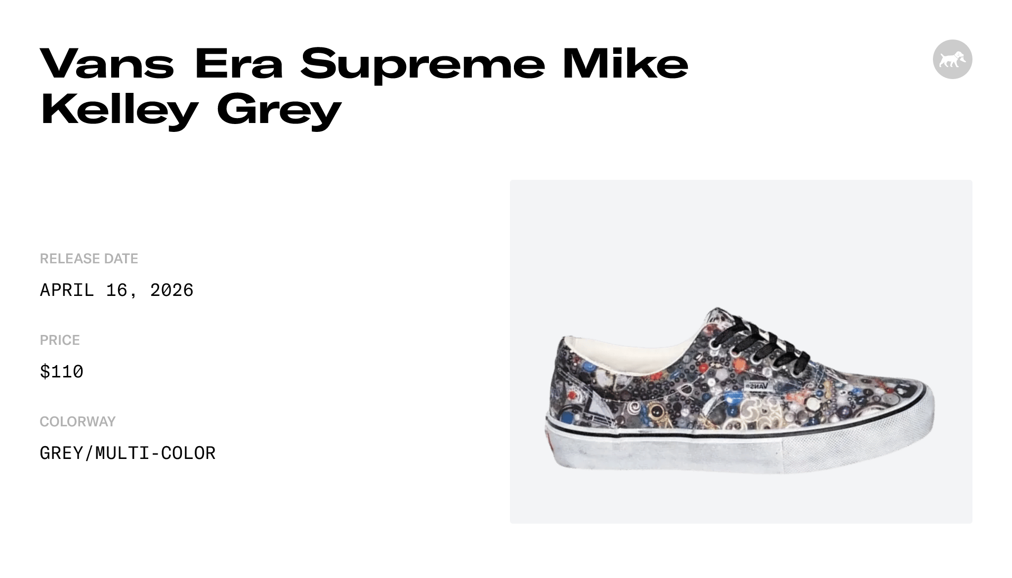 Vans Era Supreme Mike Kelley Grey Raffles & Where to Buy