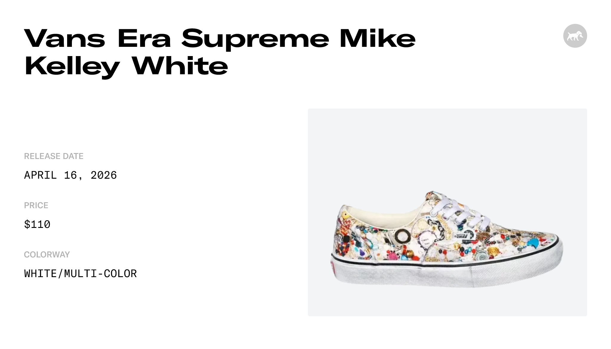 Vans Era Supreme Mike Kelley White Raffles & Where to Buy