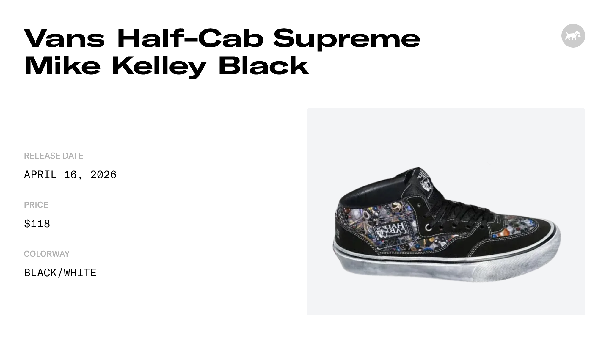 Vans Half-Cab Supreme Mike Kelley Black Raffles & Where to Buy