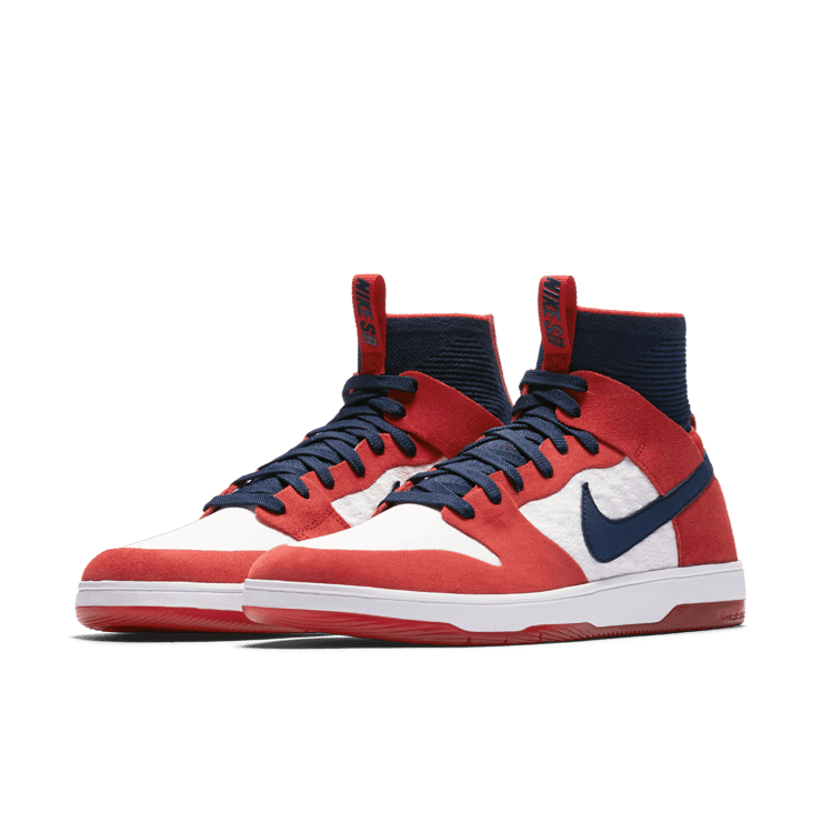 Nike SB Dunk High Elite Red Navy White Angle 2