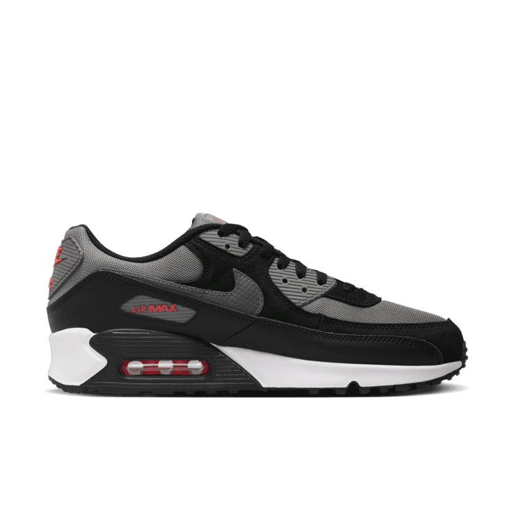 Nike Air Max 90 Black Flat Pewter Picante Red Angle 1