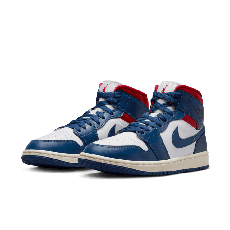 Air Jordan 1 Mid White French Blue Gym Red (W) Angle 2