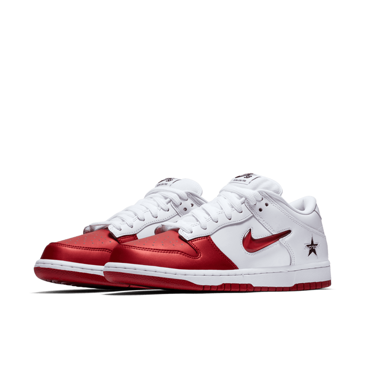 Nike SB Dunk Low Supreme Jewel Swoosh Red Angle 2