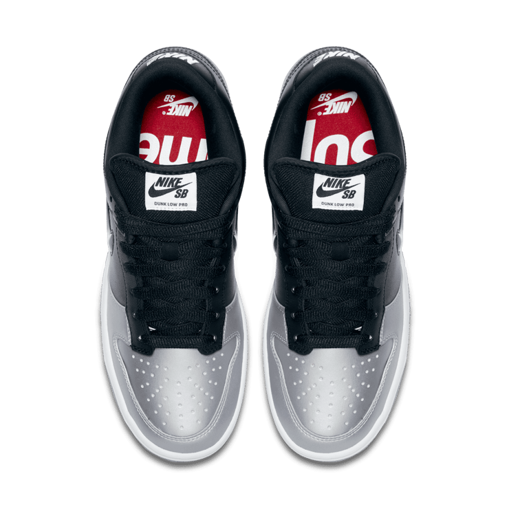 Nike SB Dunk Low Supreme Jewel Swoosh Silver Angle 1