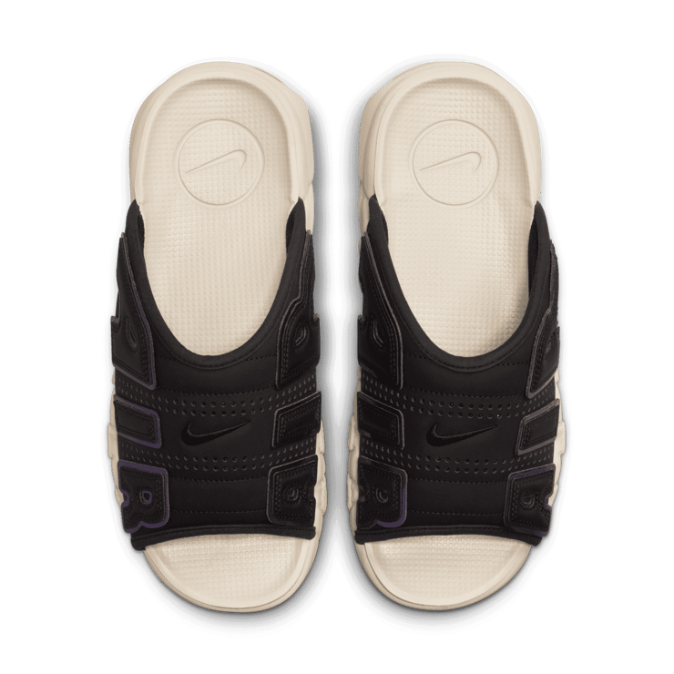 Nike Air More Uptempo Slide Black Multi-Color Sanddrift Angle 1