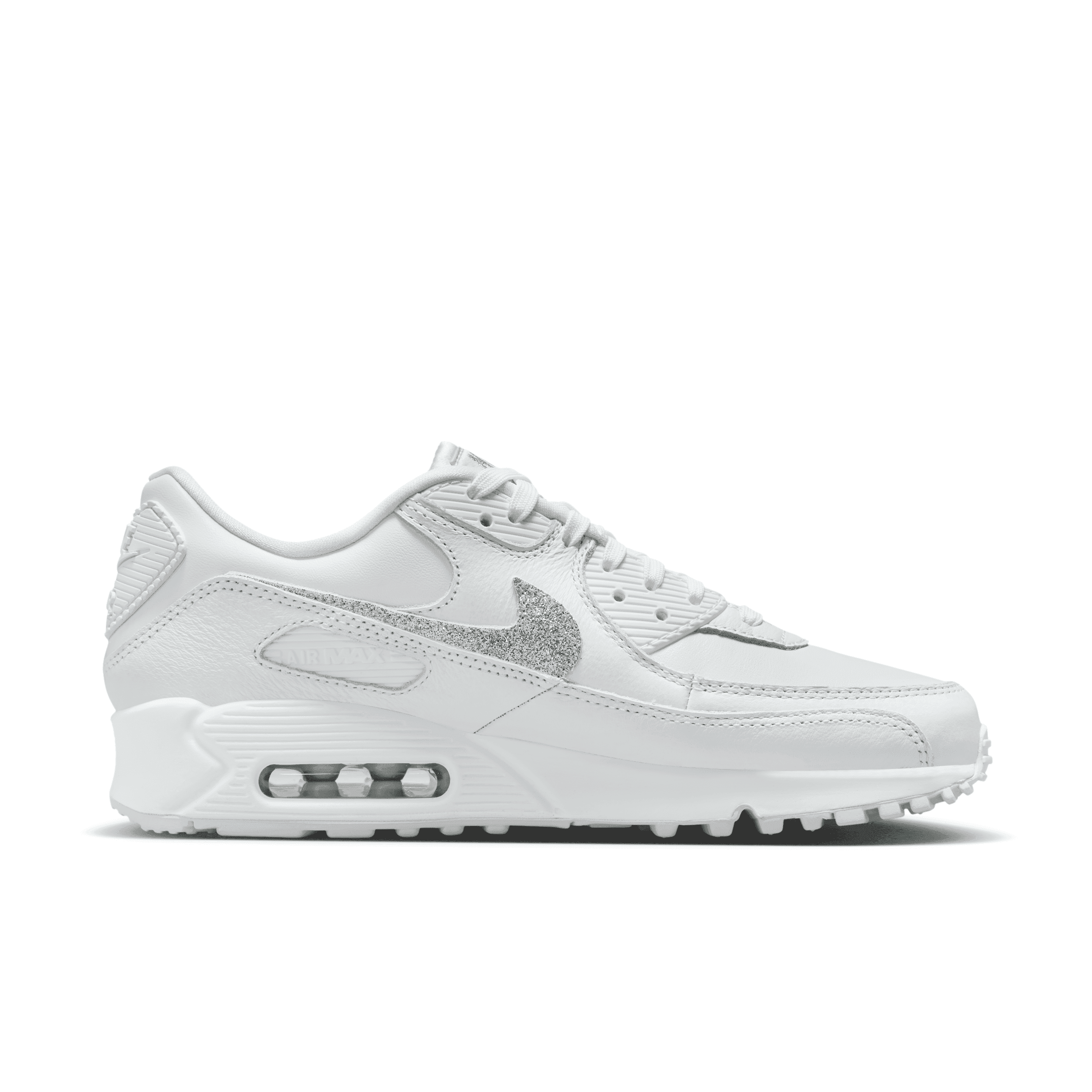 white nikes with silver swoosh