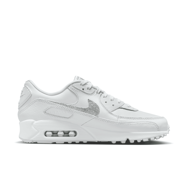 Nike Air Max 90 SE Glitter Swoosh White Metallic Silver (W) Angle 1