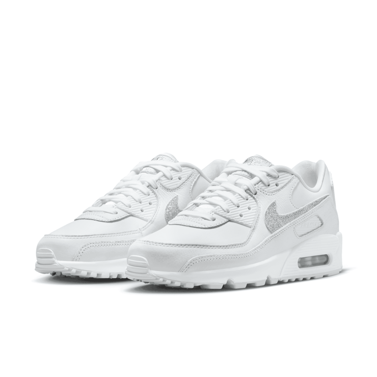 Nike Air Max 90 SE Glitter Swoosh White Metallic Silver (W) Angle 3