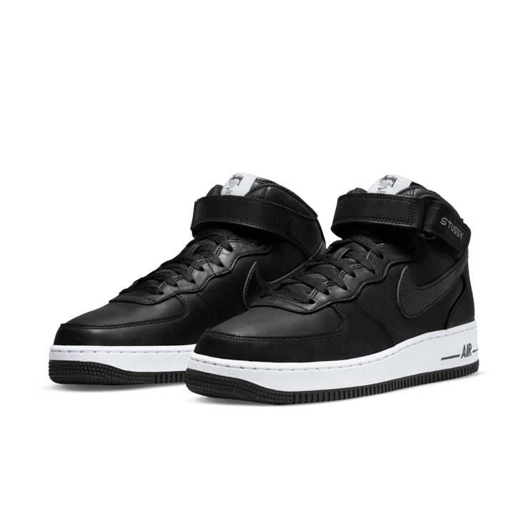 Nike Air Force 1 Mid Stussy Black White Angle 2