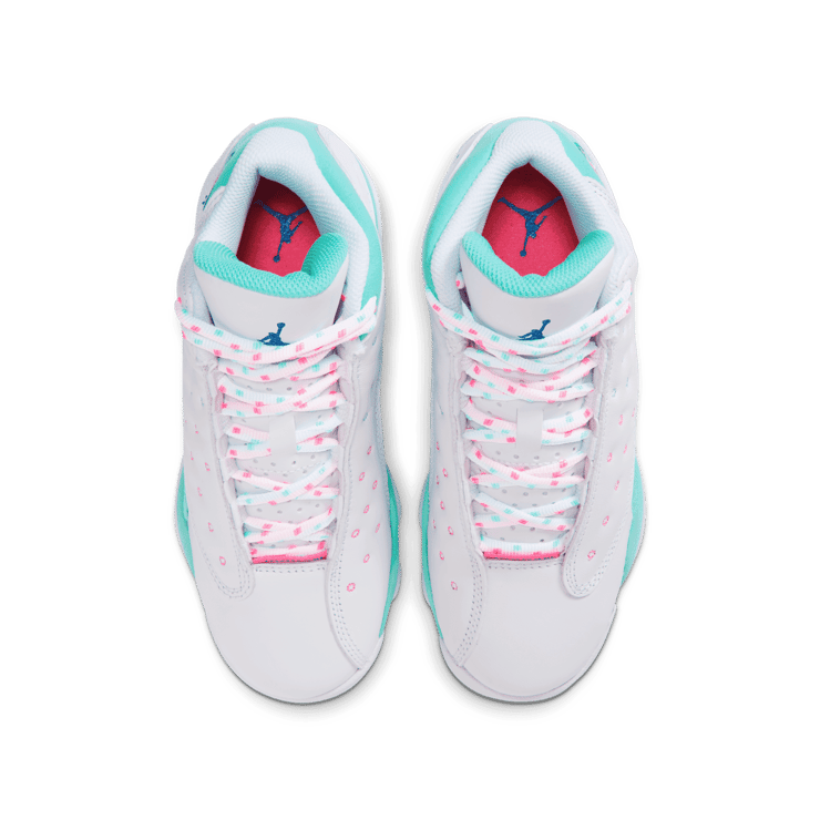 Jordan 13 Retro White Soar Green Pink (GS) Angle 1