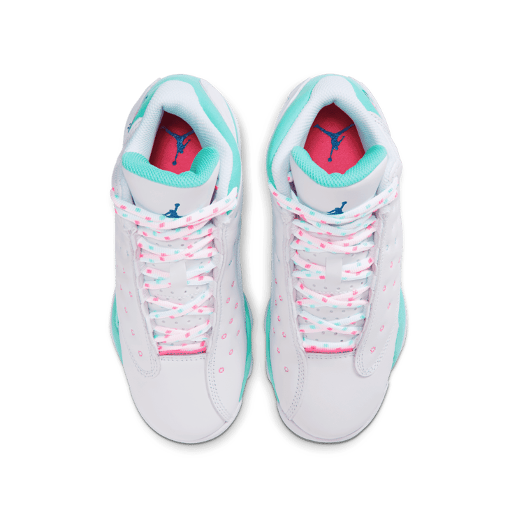 Jordan 13 Retro White Soar Green Pink (GS) Angle 1