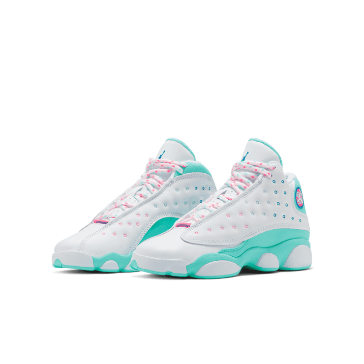 Jordan 13 Retro White Soar Green Pink (GS) Angle 2