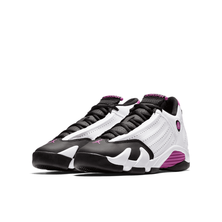 Air Jordan 14 Retro Fuchsia Flash Black Toe (GS) Angle 2