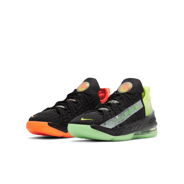 Nike LeBron 18 Black Crimson Volt (GS) Angle 2