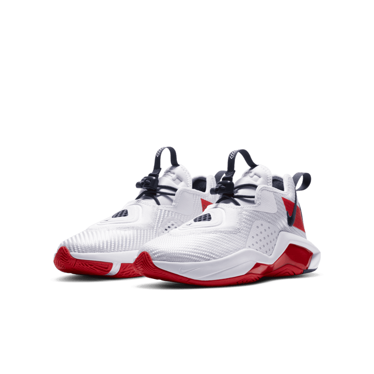 Nike LeBron Solder 14 White University Red (GS) Angle 2