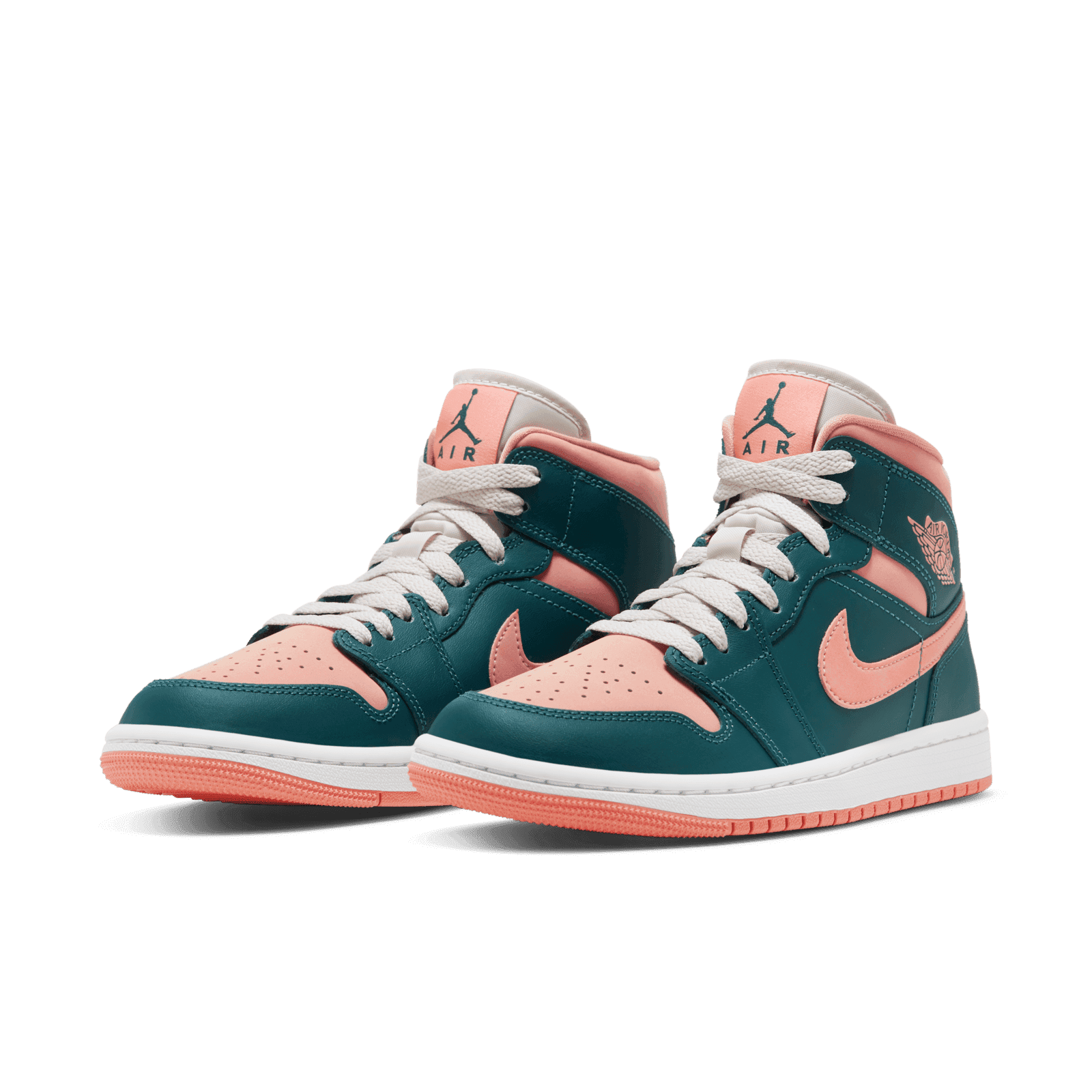 white teal and peach jordans