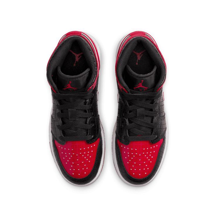 Jordan 1 Mid SS Black+Red=Bred (GS) Angle 1