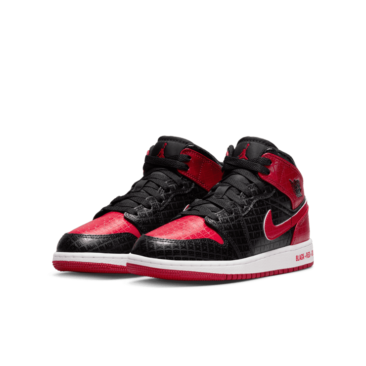 Jordan 1 Mid SS Black+Red=Bred (GS) Angle 2