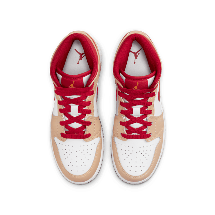 Jordan 1 Mid Beige Red (GS) Angle 1