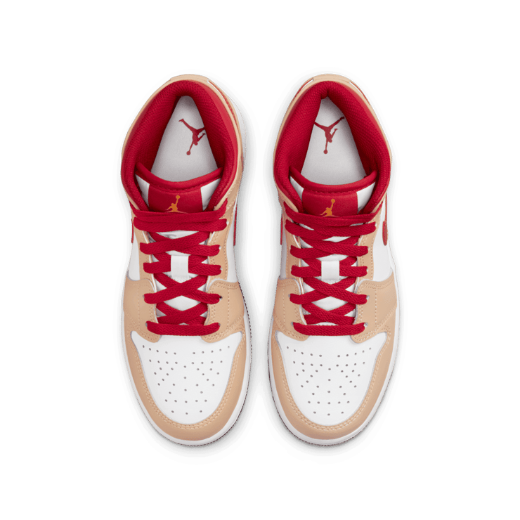 Jordan 1 Mid Beige Red (GS) Angle 1