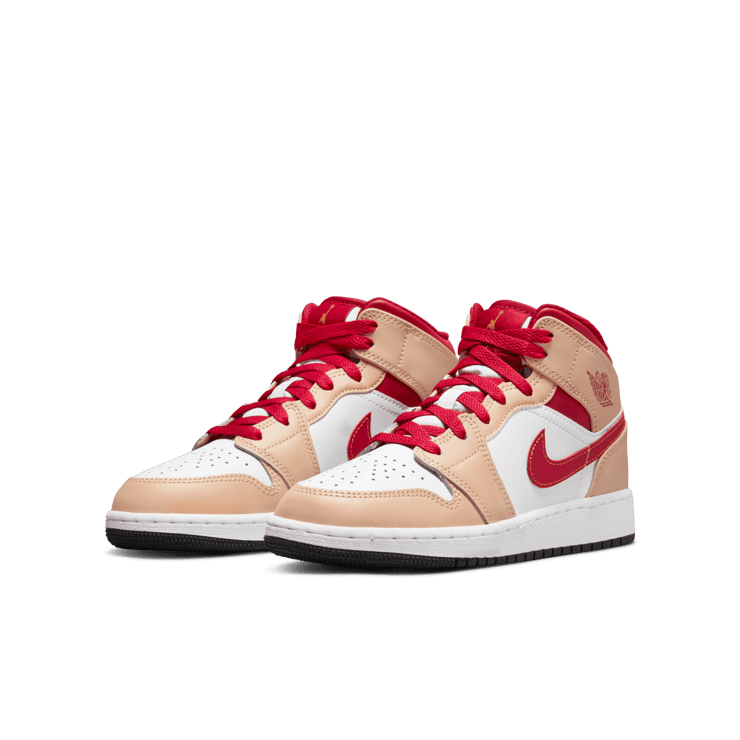 Jordan 1 Mid Beige Red (GS) Angle 2