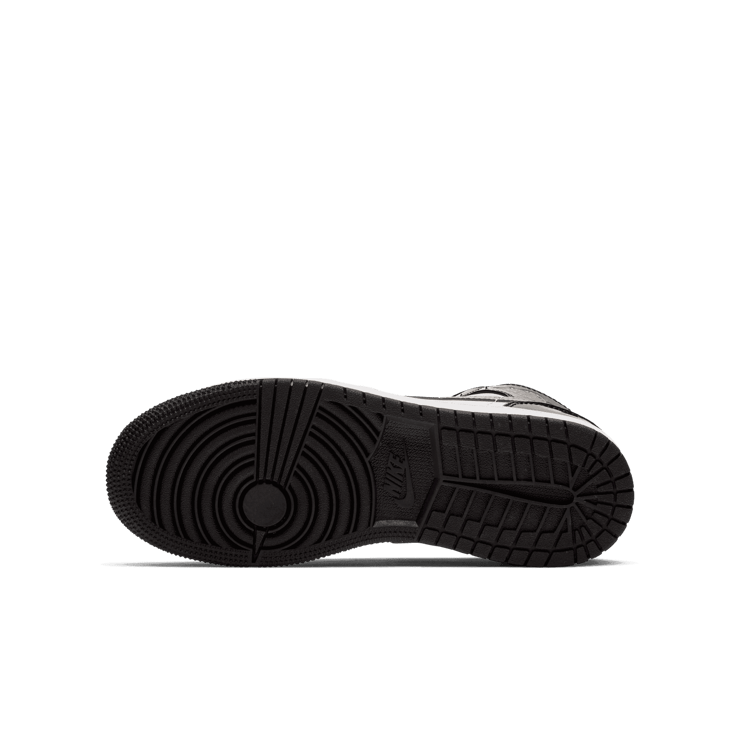 Air Jordan 1 Mid Patent Black White Gold (GS) Angle 0