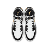 Air Jordan 1 Mid Patent Black White Gold (GS) Angle 1