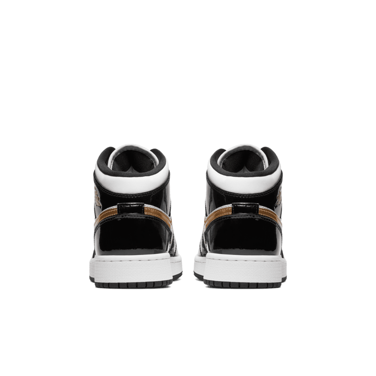 Air Jordan 1 Mid Patent Black White Gold (GS) Angle 3
