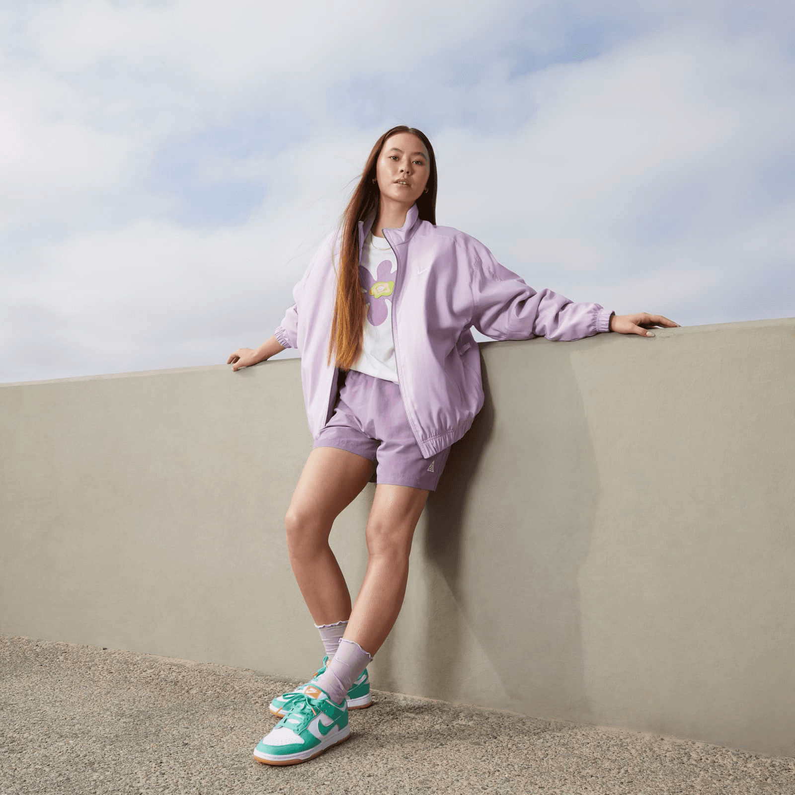 purple and turquoise dunks