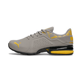 PUMA Viz Runner Repeat Running Sneakers in Concrete Grey/Yellow Sizzle Angle 0