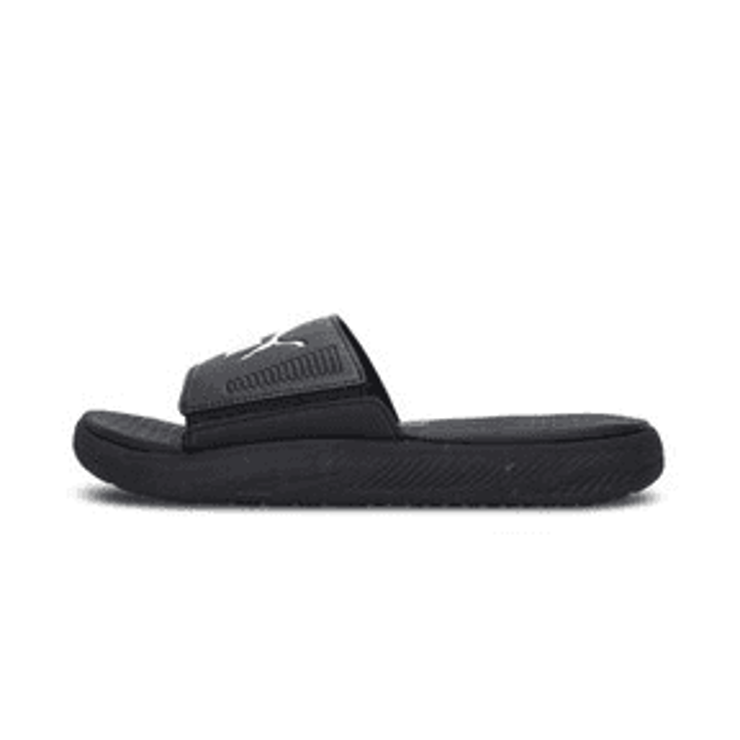PUMA Softride Slides in Black/White/Black Angle 0