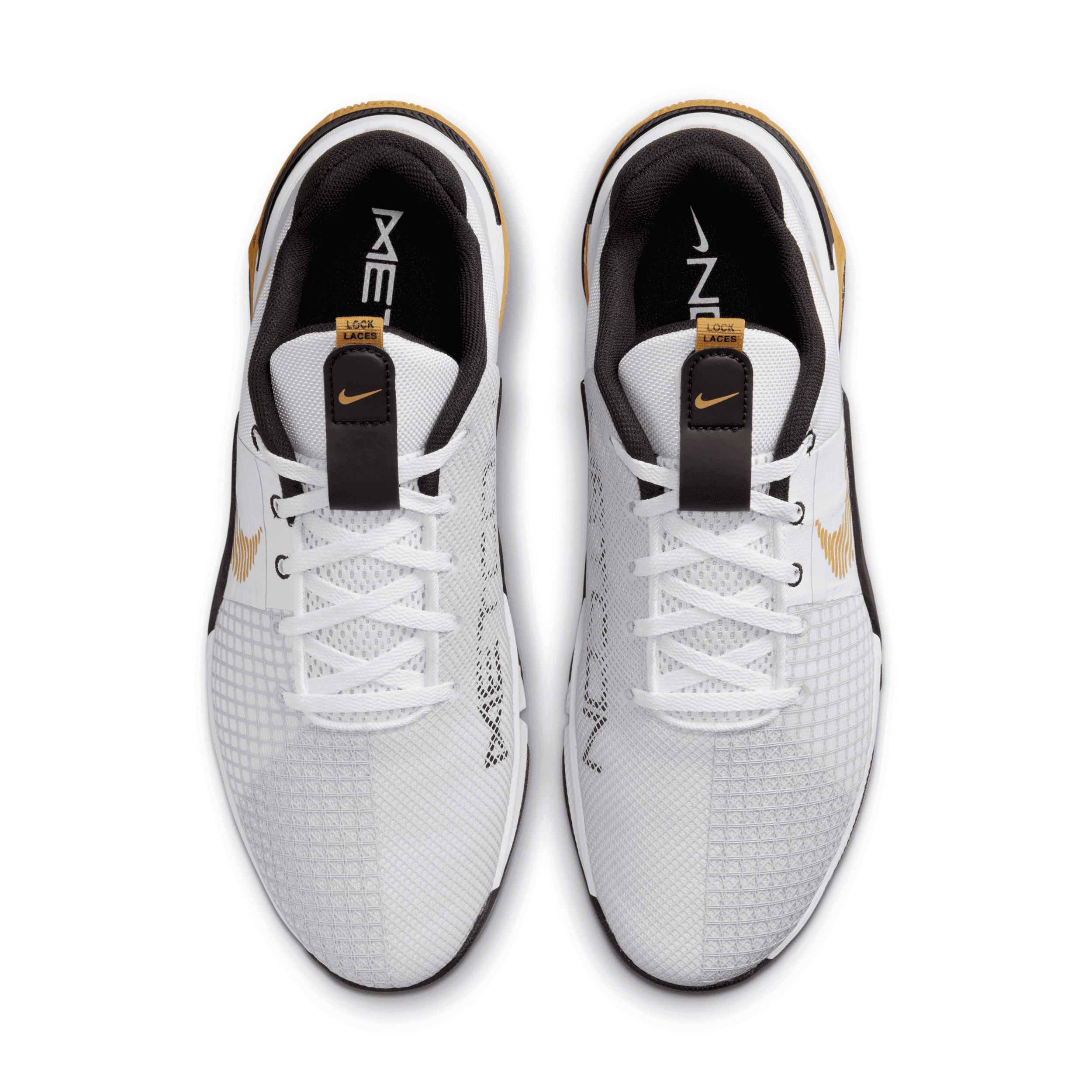 white and gold metcons