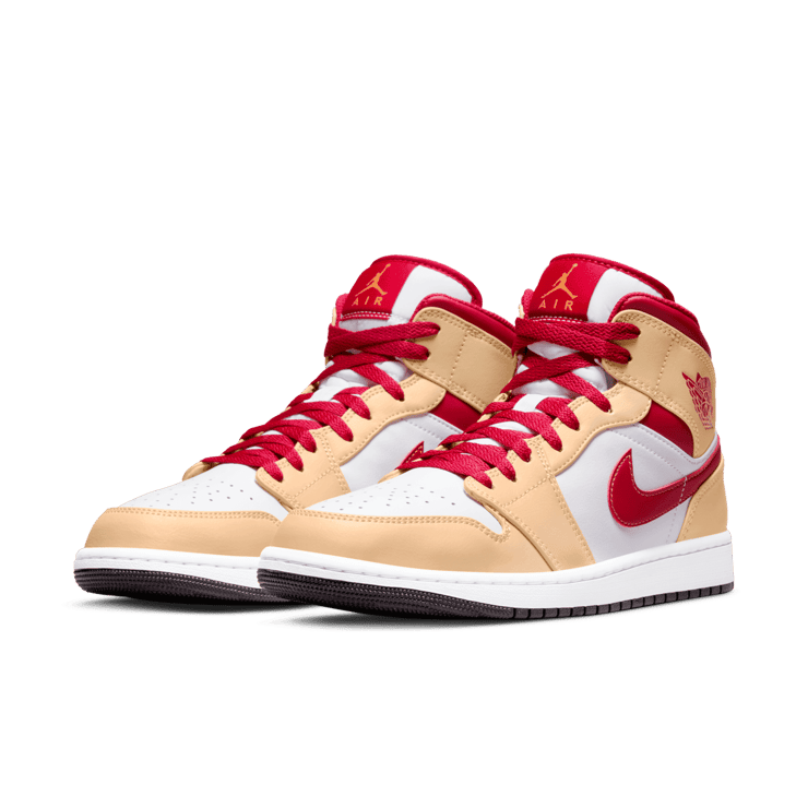 Jordan 1 Mid Beige White Red Angle 2