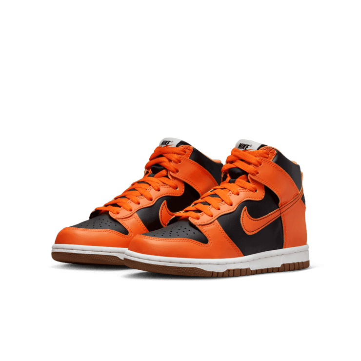 Nike Dunk High Black Safety Orange (GS) Angle 2