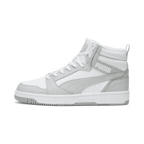 PUMA Rebound V6 Wide Sneakers in White/Ash Grey Angle 0