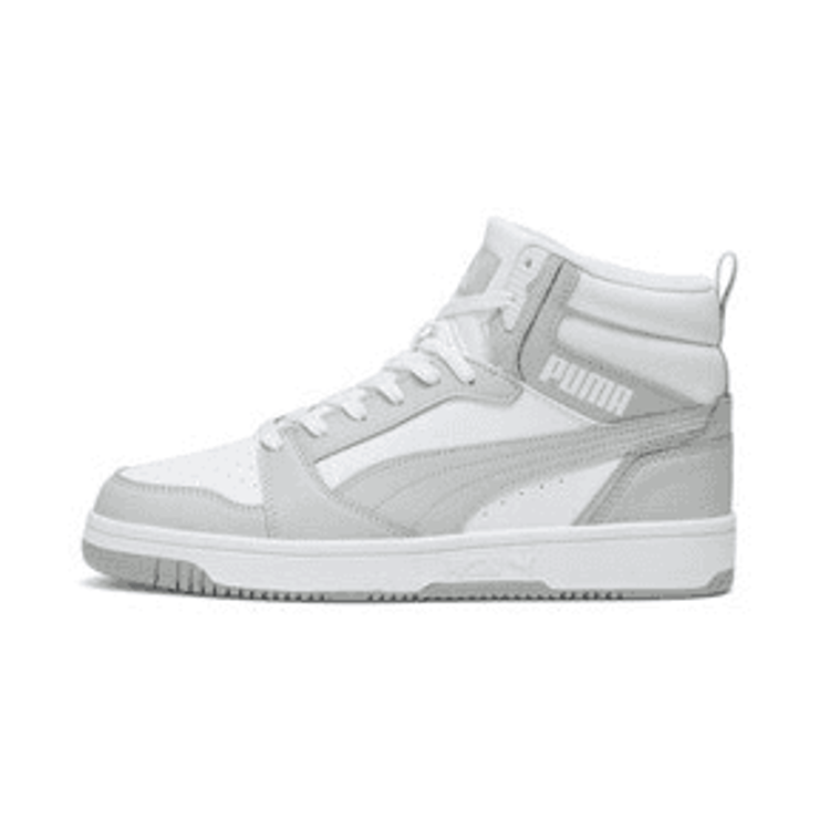PUMA Rebound V6 Wide Sneakers in White/Ash Grey Angle 0