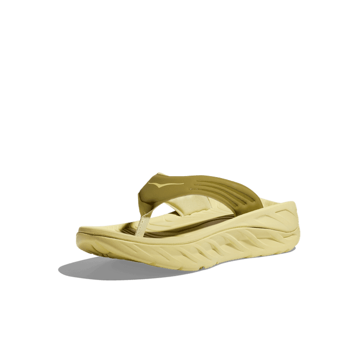 Hoka One One Ora Recovery Flip Slide 'Green Moss Celery Root' Angle 1