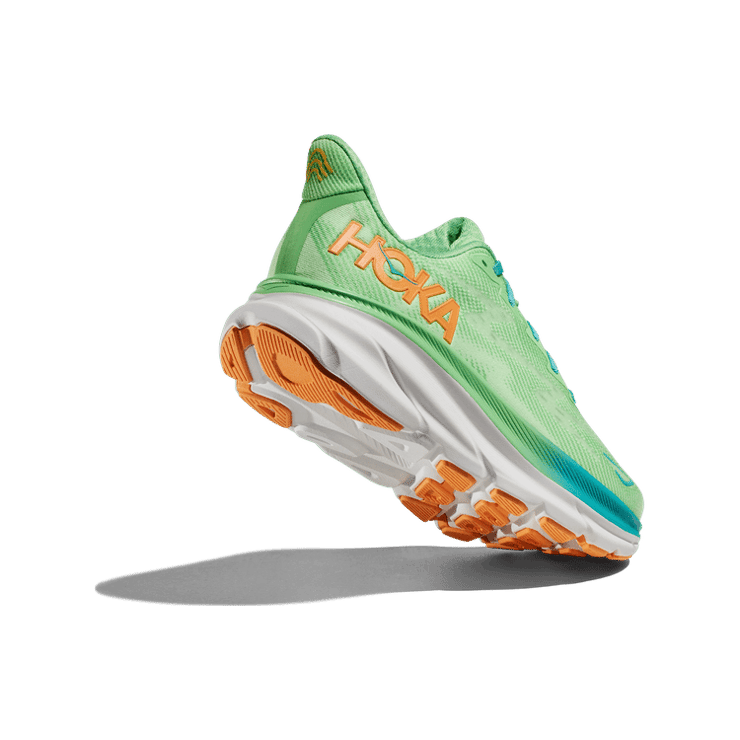 Hoka One One Clifton 9 'Zest Lime Glow' Angle 2