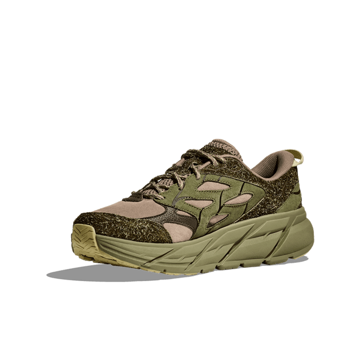 Hoka One One Clifton L Suede 'Elite Terrain System - Dune Fennel' Angle 1