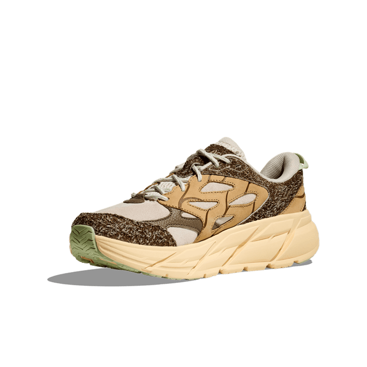 Hoka One One Clifton L Suede 'Elite Terrain System - Oat Milk Pollen' Angle 1