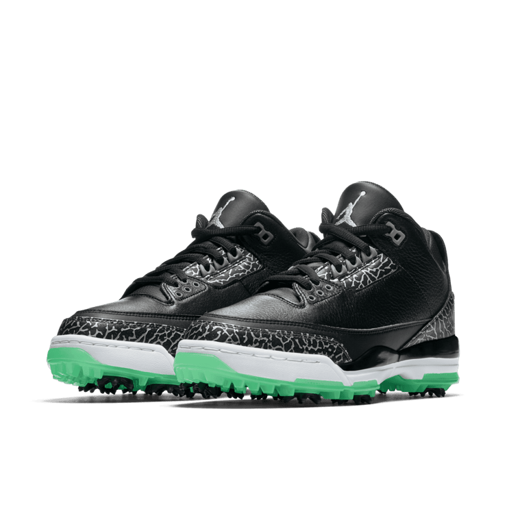 Jordan 3 Retro Golf Black Green Glow Angle 2