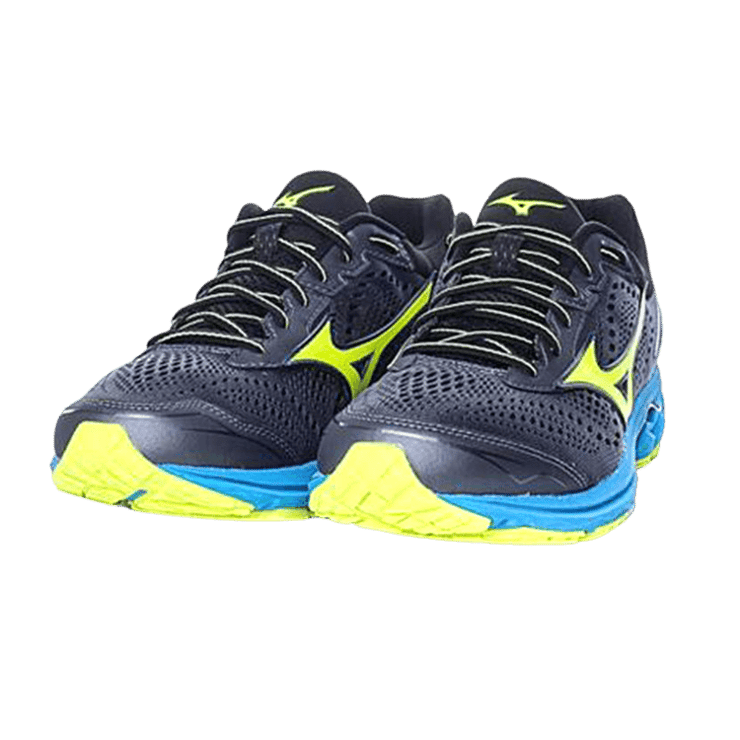 Mizuno Wave Rider 22 Low Tops Wear-resistant Black Blue Yellow Angle 0