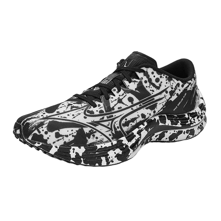 Mizuno Wave Rebellion Flash White Black Splatter Angle 0