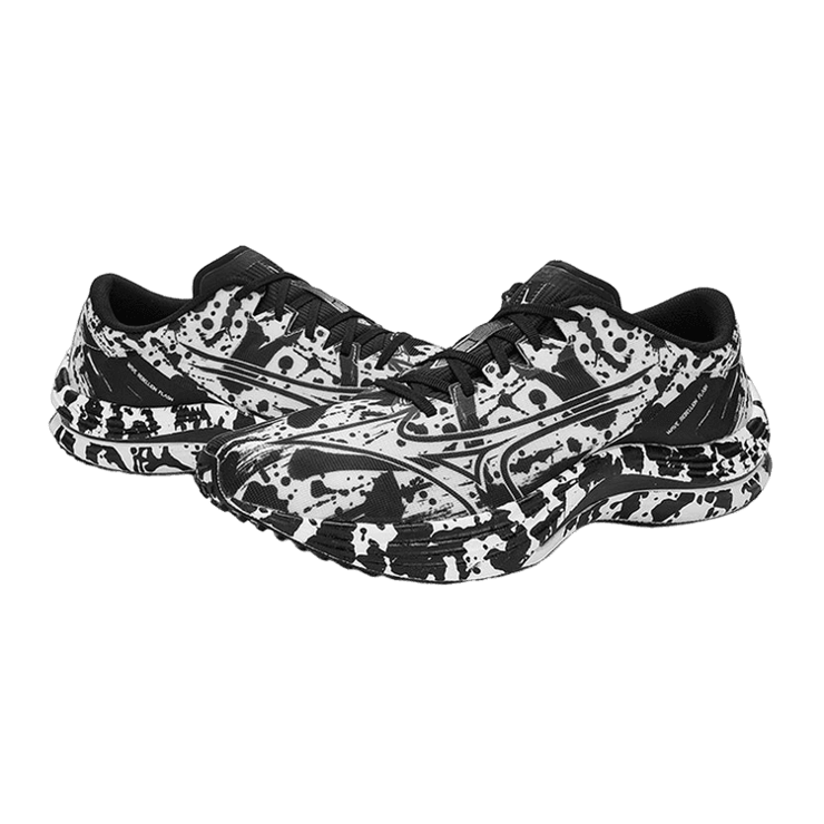 Mizuno Wave Rebellion Flash White Black Splatter Angle 1