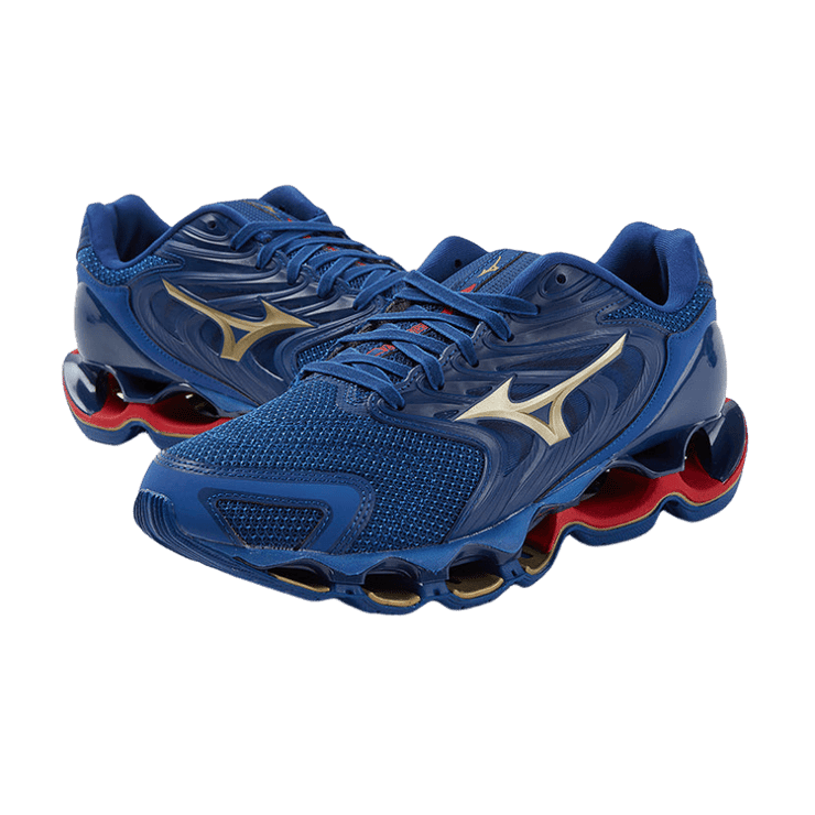 Mizuno Wave Prophecy 12S Dark Blue Gold Wine Red Angle 1