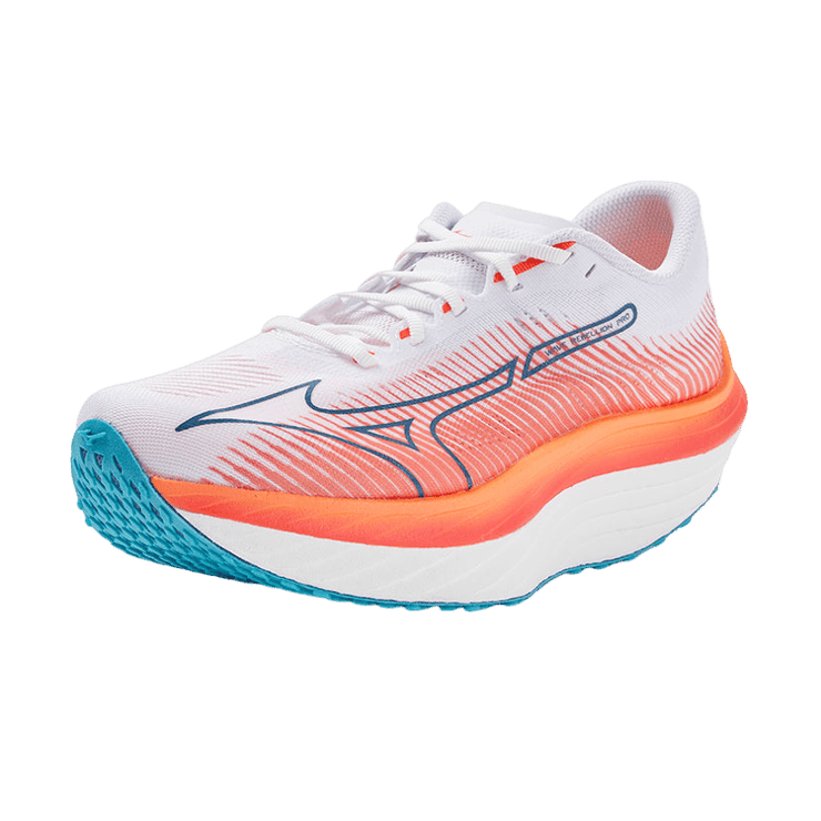 Mizuno Wave Rebellion Pro White Orange Angle 0