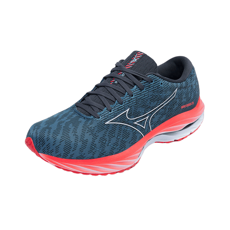 Mizuno Wave Rider 26 Navy Teal Bright Orange Angle 0