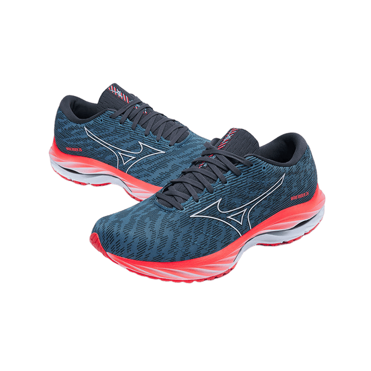 Mizuno Wave Rider 26 Navy Teal Bright Orange Angle 1
